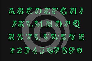 Luxury Green Metal Gradient Floral Alphabet ABC