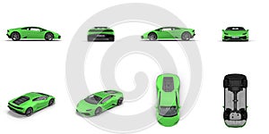 Luxury Green Sports Car isolated on white 3D Illustration