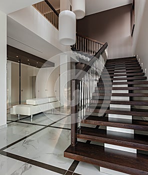 Luxury hall interior with staircase