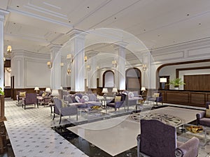 Luxury hallway reception in classic hotel interior