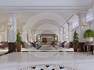 Luxury hallway reception in classic hotel interior