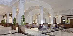 Luxury hallway reception in classic hotel interior