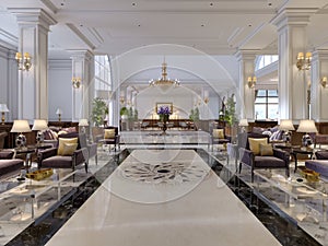 Luxury hallway reception in classic hotel interior