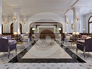 Luxury hallway reception in classic hotel interior