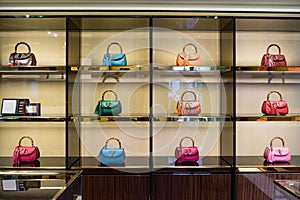 Luxury handbags in the shop