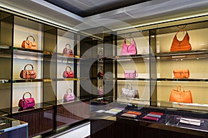Luxury handbags in the shop