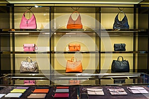 Luxury handbags in the shop photo