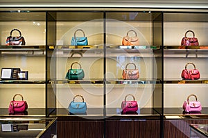 Luxury handbags in the shop photo