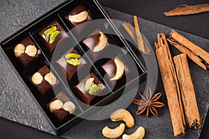 Luxury handmade bonbon with nuts in gift box