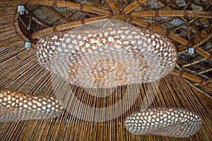 Luxury hanging star lantern lamp with bamboo wooden ceil Interior