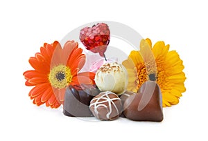 Luxury heart shaped chocolates with flowers