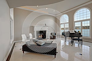 Luxury high ceiling living room with marble floor