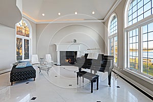 Luxury high ceiling living room with marble floor