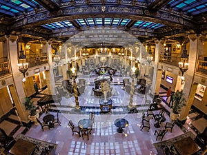 Luxury historic hotel lobby interior photo