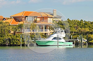 Luxury home and boat on the water