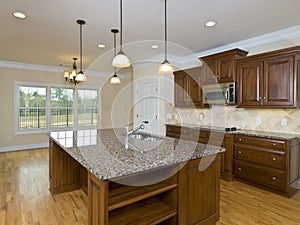 Luxury Home Kitchen Hanging Lights and island