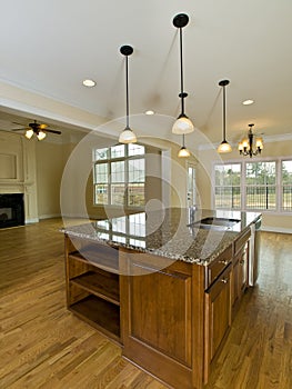 Luxury Home Kitchen island with Hanging Lights