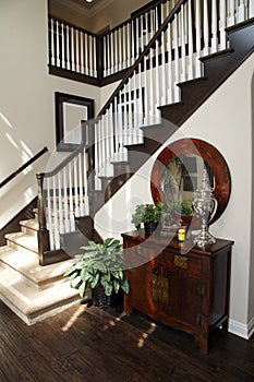 Luxury home staircase and hallway.