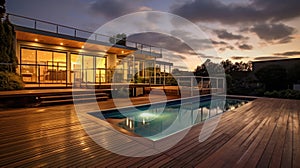 Luxury home, swimming pool and decking in garden