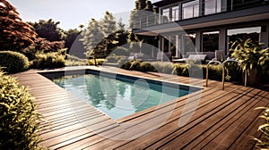 Luxury home, swimming pool and decking in garden