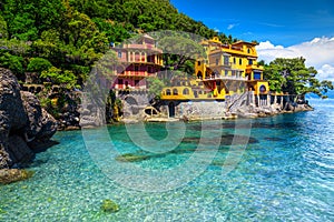 Luxury homes and spectacular beach near Portofino resort, Liguria, Italy