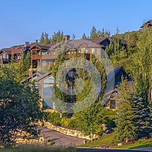 Luxury homes with sunset lighting Park City square