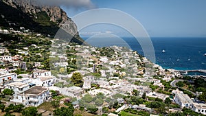 Luxury homes and villas look out over the Mediterranean Sea on the Island of capri in southern italy