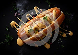 Luxury Hot Dog Dripping with Mustard Generative AI Illustration
