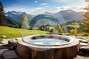 luxury hot tub outdoor with mountain view AI generated