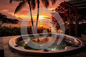 luxury hot tub outdoor on tropical view AI generated
