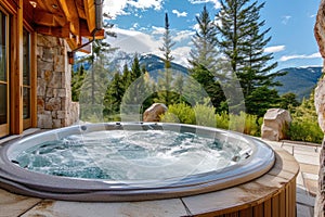 Luxury hot tub outdoor wiht mountain