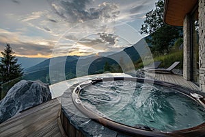 Luxury hot tub outdoor wiht mountain