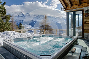 Luxury hot tub outdoor wiht mountain