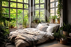 Luxury hotel bedroom in the tropics. Interior design.