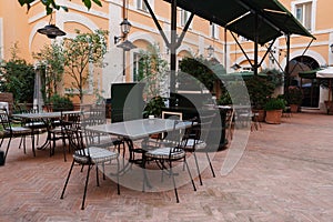 Luxury Hotel Courtyard in Rome, Paved with Terracotta Tiles