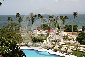 Luxury hotel garden with pool and Beach View