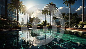 Luxury hotel with infinity pool and palm trees generated by AI