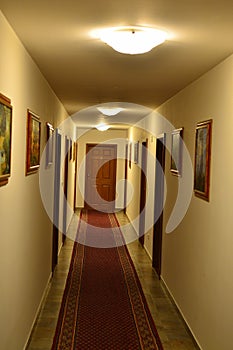Luxury hotel interior corridor in hotel illuminated