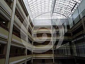 Luxury hotel interior with skylight roof