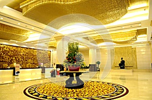 The luxury hotel lobby