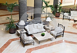 Luxury hotel lobby.
