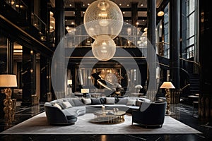 Luxury hotel lobby interior design. 3D Rendering, Luxury interior of a hotel lobby , AI Generated