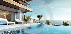 luxury hotel with swimming pool in beach background view ai generated