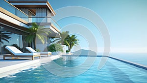 luxury hotel swimming pool with ocean view background ai generated