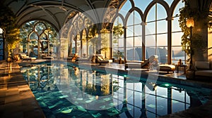 Luxury hotel swimming pool at sea