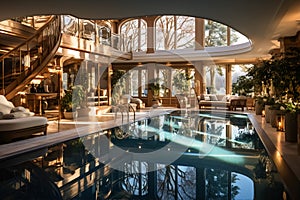 Luxury hotel swimming pool at sea