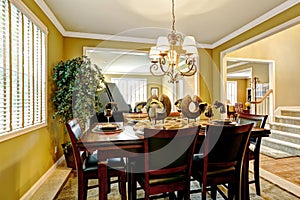 Luxury house interior. Served dining table in bright room