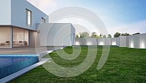 Luxury house with swimming pool and terrace near lawn in modern design, Vacation home or holiday villa for big family