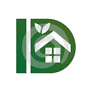 Luxury ID Home house logo design. Green leaf ID letters logo. Green leaf D Real Estate logo design. DI letters logo vector