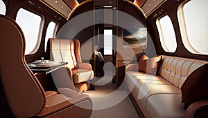 Luxury interior in bright colors in the private business jet